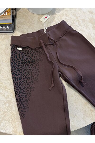 Weekeep Kadın Kahverengi Yanı Siyah Leopar Baskılı Beli İpli İspanyol Paça Eş...