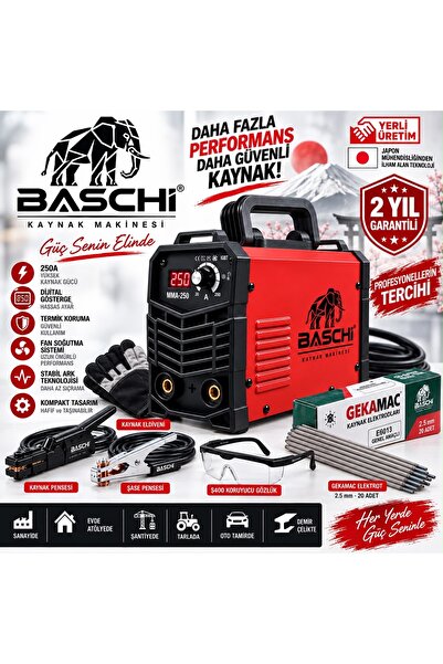 BASCHI MMA-250 250 Amper İnverter Mini Çanta Kaynak Makinesi Seti | IGBT | Di...
