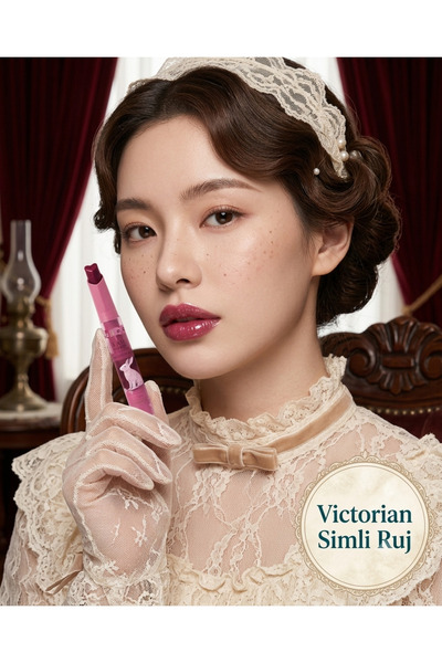 Kozmetik Victorian Heart Design Glittery Shimmer Lipstick - Korean Trend Mois...