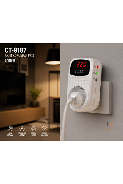 Cata CT-9187 4000W Akım Korumalı Led Göstergeli Priz