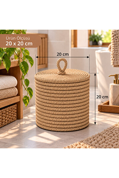 EGE ÖRGÜM Handmade Decorative Storage Basket 20X20 cm – Jute Wicker Look Orga...