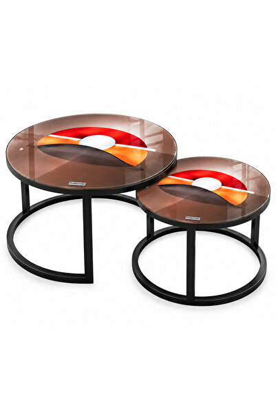 table Modern 2-Piece Multicolor Round Nesting Set | Stylish Coffee & Side Tab...