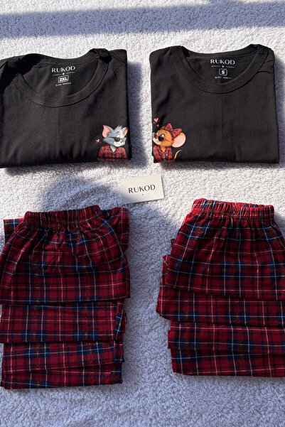 RUKOD ERKEK Tekli Siyah Farecik Pijama Takımı (Çift Pijamasının Erkeği)
