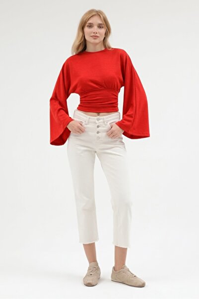 Rabi Shine Women's Waist-Seated Blouse with Flawed Sleeves