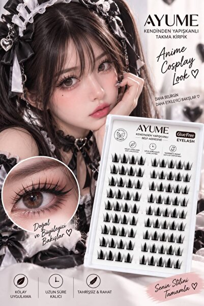 AYUME BEAUTY Premium Anime İpek Kirpik Seti - Kendinden Yapışkanlı - 90 Demet...