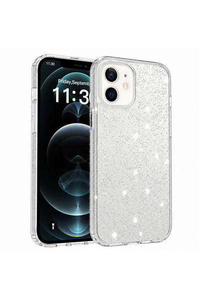 EDELFU iPhone 12 ve 12 PRO uyumlu - Simli Şeffaf Yumuşak Silikon Kapak, Darbe...