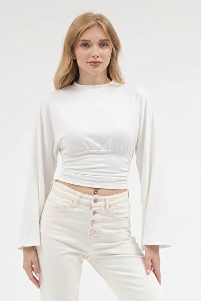 Rabi Shine Women's Waist-Seated Blouse with Flawed Sleeves