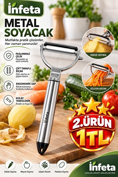 İnfeta Metal Vegetable Fruit Peeler Ergonomic Stainless Steel Peeler with Dou...