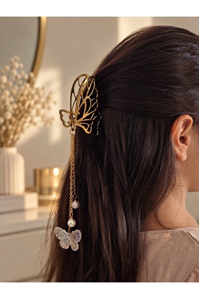 Glamluxe Butterfly Metal Clasp with Hanging Pearls Stylish Acrylic Butterfly ...