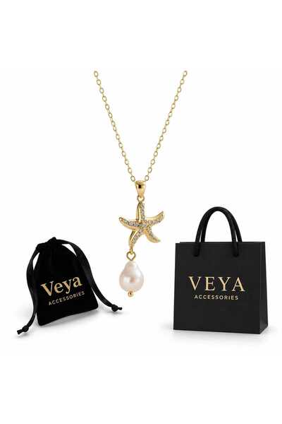 VEYA Women's Starfish Pendant Necklace with Pearl Bead and Shimmering Details...