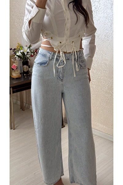 MODA Tensel Kumaş Açık Buzul Mavi Boru Paça Jean Pantolon
