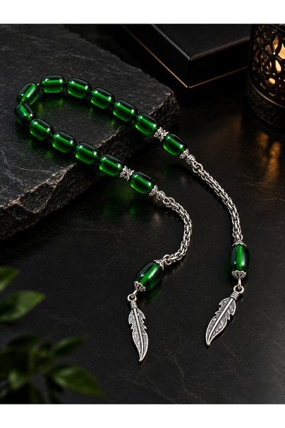 tesbihciniz Green Fire Amber Zaza Model Prayer Beads - Special Design