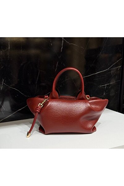 Cüzdan Hediyeli+Tina Mini Aksesuar Detaylı Bordo Kadın El Çantası modeli