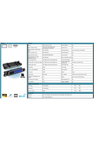 Midcom Digital Audio DA-M06 Dikiz Ayna 9,66" Inc Ekran Araç İçi 4 Kameralı 1920x1080p Ön 1280x720p Diğer Kameralar