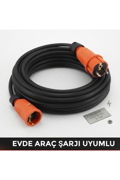 REKORLU Araç Şarjı Uyumlu (10 Metre) (3x4 Ttr HES VEYA ÖZNUR KABLOLU Tam Bakır)(Fişler REKORLU Halojen Free ) Uzatma Seyyar