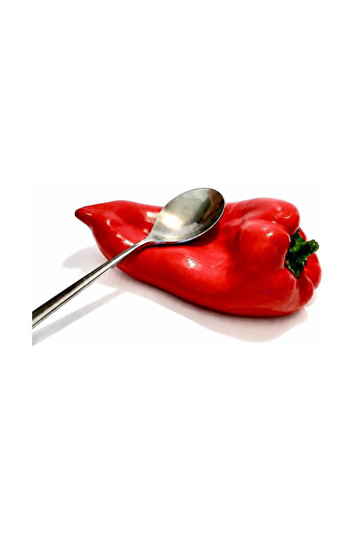 Narizen Home Kaşıklık Kaşık Altlığı Büyük Boy - El Yapımı Seramik Kırmızı Bib...