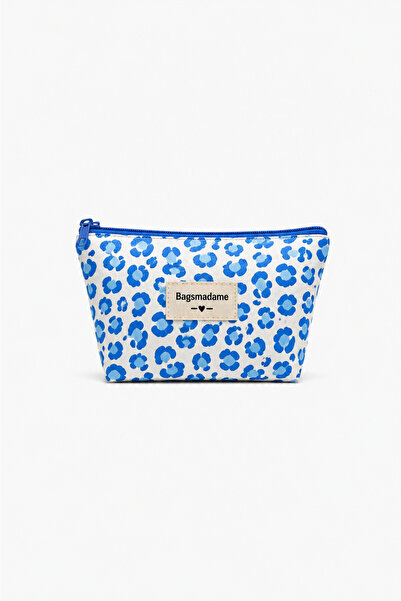 BagsMadame Blue Leopard Patterned Single Compartment Pen Holder Makeup Bag Pe...