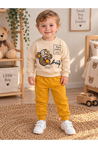 Organic Product DimpleBaby Cute Teddy Bear Printed Baby Boy 2-Piece Sweatshir...