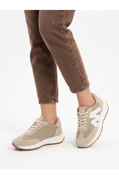 Lütfi Women's Beige Sneaker Orthopedic Sole Casual Sports Shoes