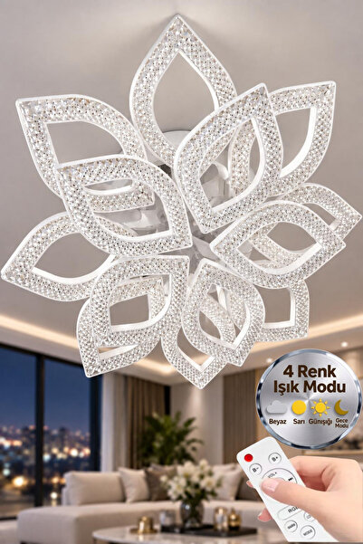 Melize Flora Model Beyaz 8"li Ledli Tavana Sıfır 3 Renk Modu Kristal Salon Mu...