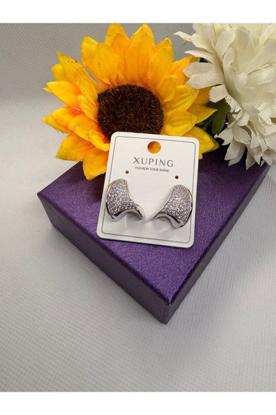 XUPING JEWELRY Zircon Stone Rotating Wave Model Silver Color Steel Earrings