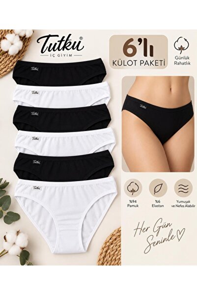 Tutku 6-Pack Black and White Bikini Panties