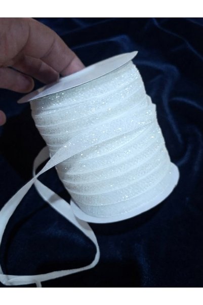 Esram Butik Beyaz Simli Kadife Kurdele 1 cm 3 mtr - Düğün, Sünnet, Nişan, Nik...