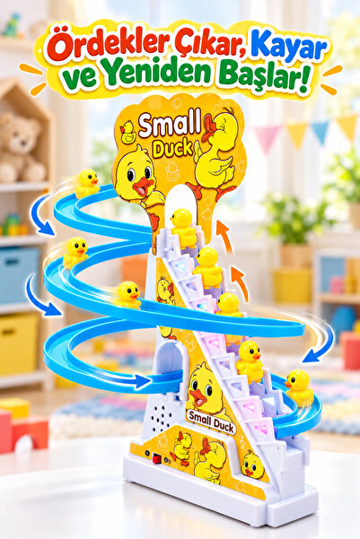 İlknurtoys Kayan Ördek Oyuncağı Işıklı Müzikli Merdiven Çıkan 3 Ördekli Spiral Kaydırak 3+ Yaş