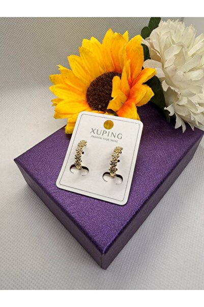 XUPING JEWELRY 14K RENGİ ZİRKON TAŞLI VİNTAGE MODELL ÇELİK KÜPE
