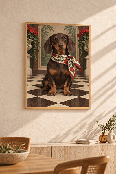 HOPE DİZAYN Şık Dachshund Köpek Portresi Ahşap Çerçeveli Vintage Dekoratif Du...