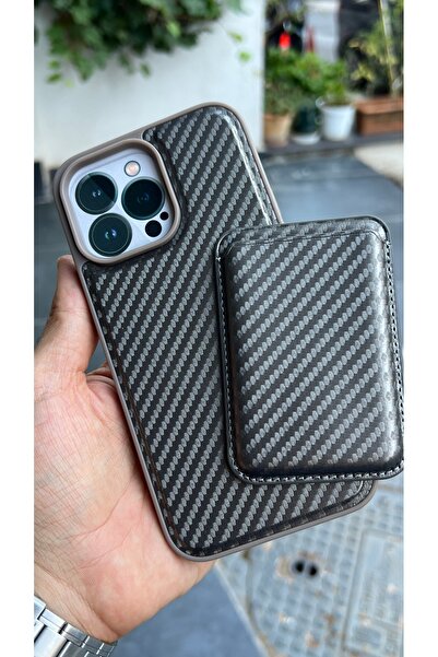 EDELFU iPhone 14 PRO MAX uyumlu - MagSafe Cüzdanlı ve MagSafeli Karbon Desenl...