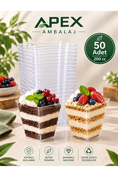 Apex 50'li Kristal Mika Prizma Tatlı Kasesi 200 cc Kapaksız Kübik Sunum Kabı ...