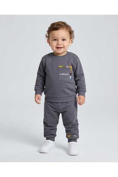 Ege Bebek Baby Boy Winter 3 Threaded Yarn Dinosaur Printed 6-9-12-18-24 Month...