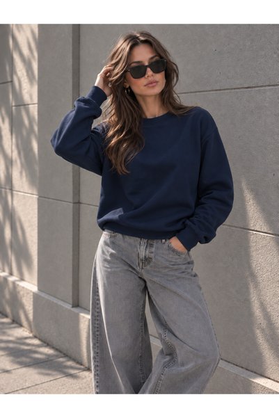 Warasiva Hanorac de damă, albastru marin, din țesătură modal, oversize, basic...