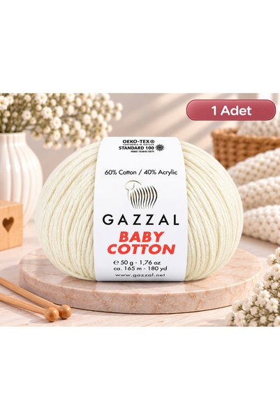Gazzal Baby Cotton Pamuklu El Örgü İpi 3437 Krem - Amigurumi ve Bebek Yünü 50...