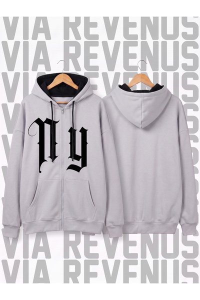 Vordevia Ny Printed Unisex Zippered Hooded Sweatshirt Cardigan
