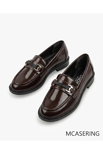 MCASERING Günlük Kadın / Kız OXFORD Kolej Loafer Kahve Rugan Ayakkabı