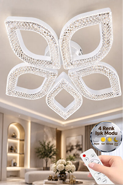 Melize Flora Model Beyaz 5"li Ledli 3 Renk Modu Kristal Salon Mutfak Yatak Ço...