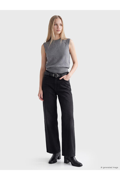 LC Waikiki Rmz Gi̇yi̇m Farkiyla Women's Wide Leg Jeans with Belted Waist