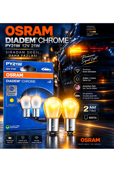 Osram Diadem Chrome PY21W 12V 21W BAU15s Amber Sinyal Amerikan Park Ampulü 2 ...