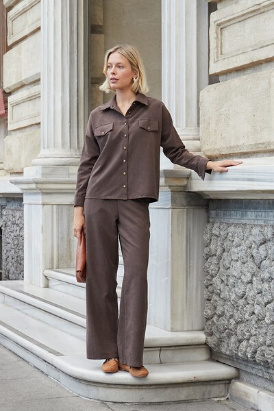 Jument Women's Crush Cupra Collared Long Sleeve Shirt with Pocket-Coffee