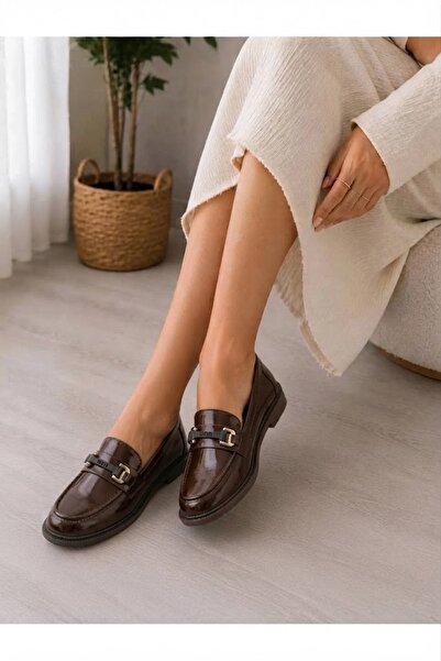 MCASERING Günlük Kadın / Kız OXFORD Kolej Loafer Kahve Rugan Ayakkabı