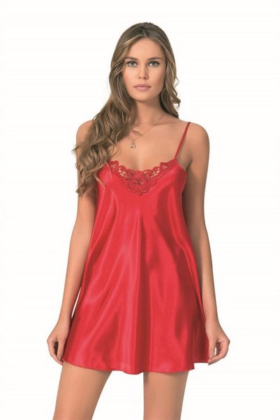 Mariposa Secret فستان نوم قصير من الساتان الأحمر أنيق للنساء