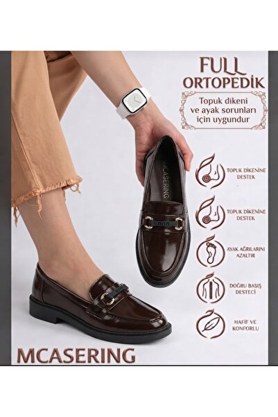 MCASERING Günlük Kadın / Kız OXFORD Kolej Loafer Kahve Rugan Ayakkabı
