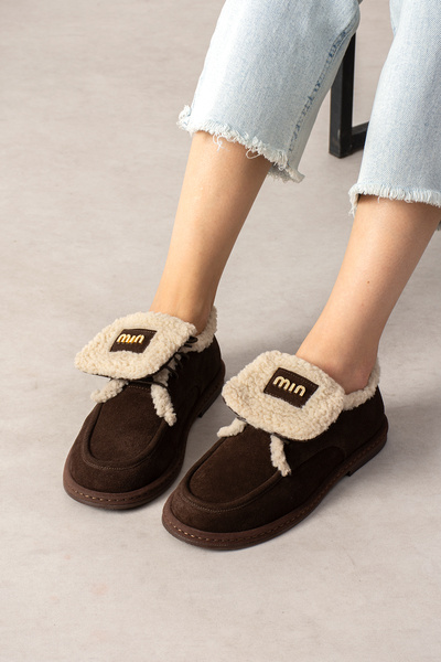 dericia shoes Helen Γνήσιο Δερμάτινο Σουέντ με Λούτρινη Λεπτομέρεια Γυναικεία...