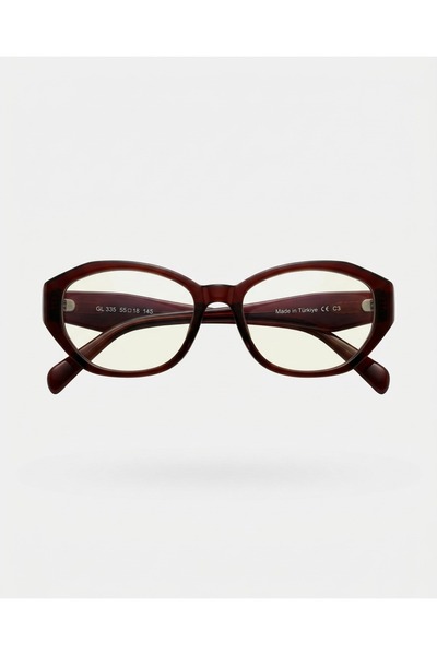 funeyes Stella Brown Geometric Cat Eye Thick Frame Blue Light Protection Glasses with Changing Lenses