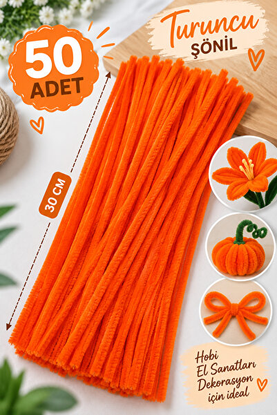 ASL ArtPaper Turuncu Şönil Tel 50 Adet 30 cm – Çiçek Yapımı, Hobi ve El Sanat...