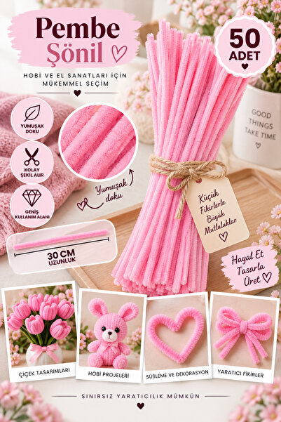 ASL ArtPaper Pembe Şönil Tel 50 Adet 30 cm – Çiçek Yapımı, Hobi ve El Sanatları