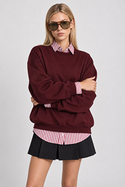 Lovelyİstanbul Basic Mevsimlik Modal Sweatshirt LEN0026 MÜRDÜM