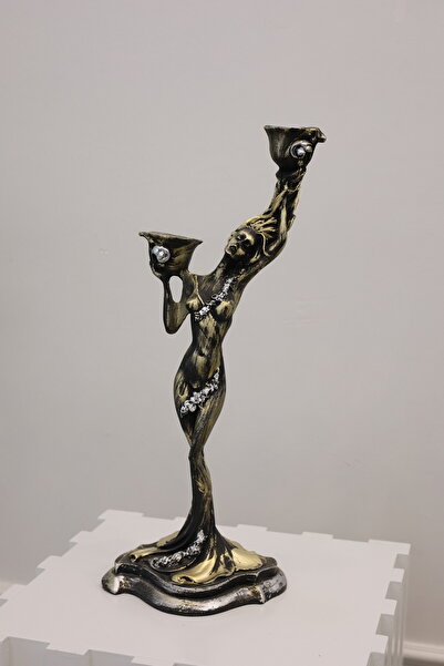 Özdağlar Dekoratif Büyük Boy Kadın Figürlü Şamdan Mumluk (40x17cm)
